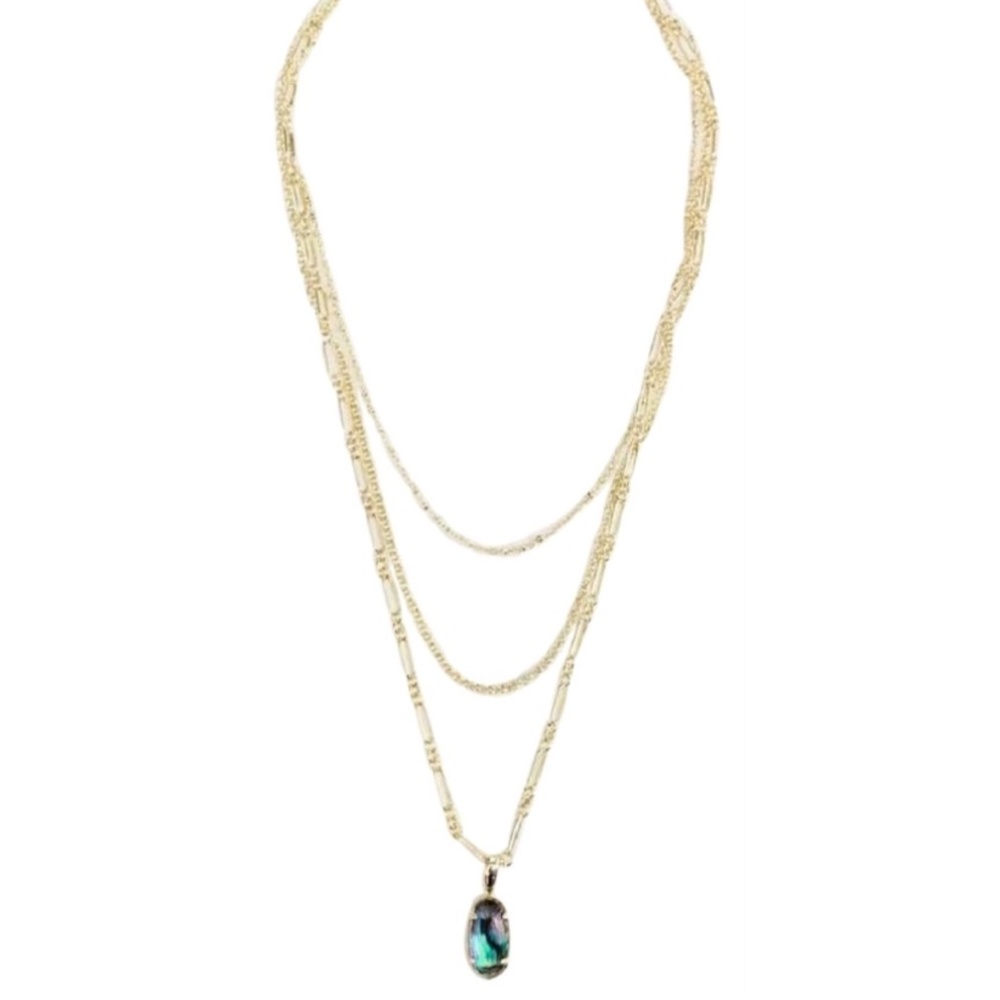 NEW Kendra Scott Triple Gold Chain Abalone Pendant Necklace